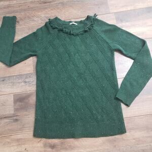 Mystree Confetti Green Cableknit Fringed Crewneck Long‎ Sleeve Sweater Small